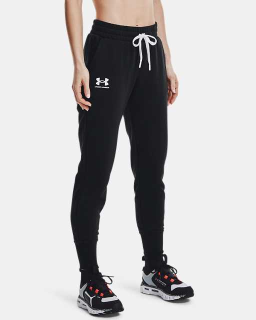 Under Armour Rival Womens Fleece Joggers Black Sweatpants Sports Training Pants 